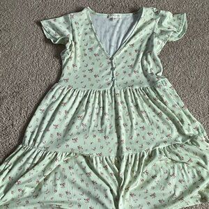 Green Flower Design Sun Dress